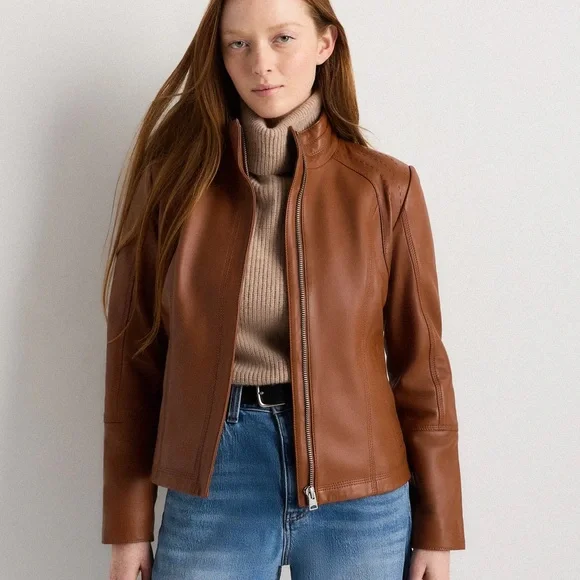 Quince Women's Stand Collar Leather Jacket - Picture 8 of 12